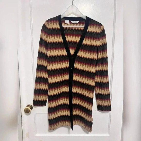 Vintage Y2K Exclusively Misook Brown Neutral Chevron
Long Cardigan Size M - Picture 1 of 6